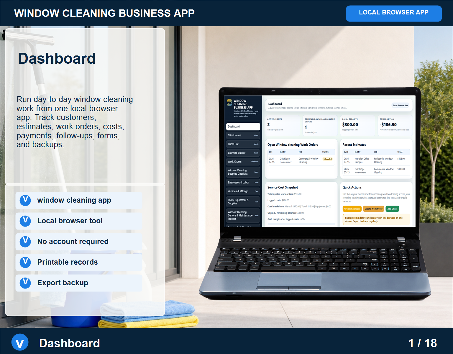 Window Cleaning business app Window Cleaning screen for service workflow management